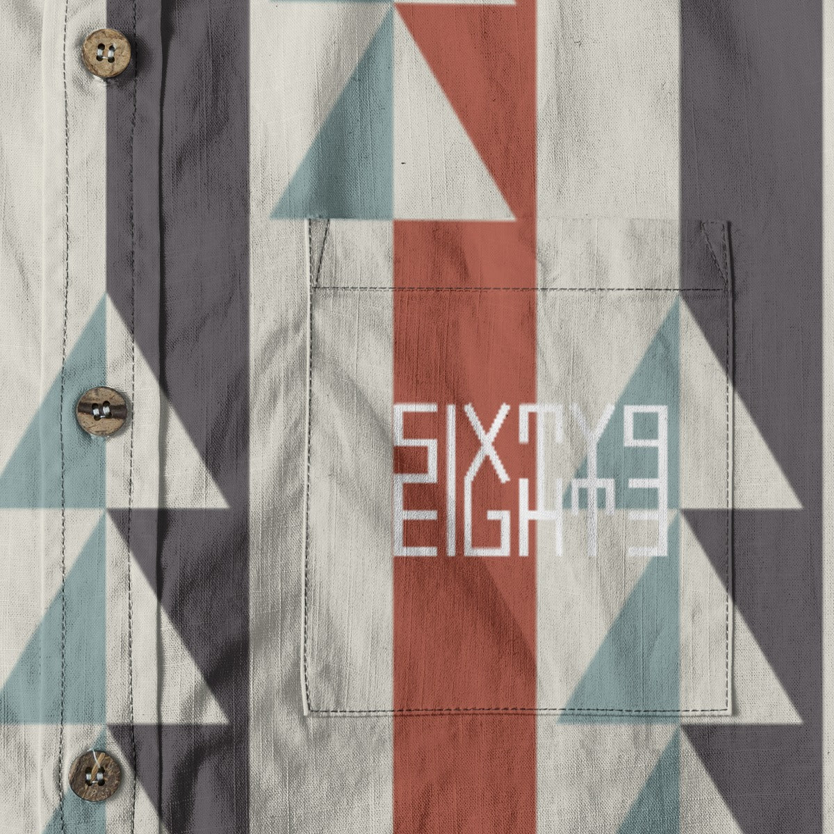Sixty Eight 93 Logo White Redwood Granite Grey Cotton Button Up Shirt
