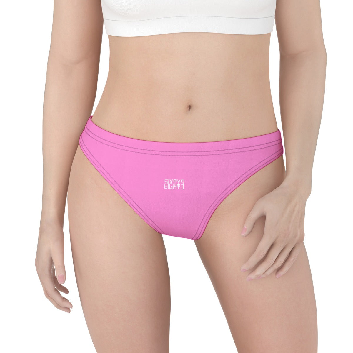 Sixty Eight 93 Logo White Pink Women's Low Cut Thong