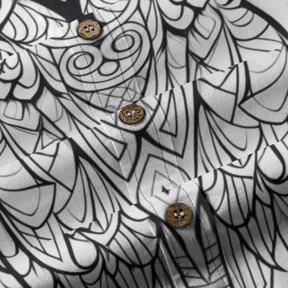 Sixty Eight 93 Logo White & Black Owl Cotton Button Up Shirt