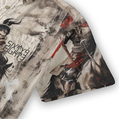Sixty Eight 93 Logo Black A Warrior's Path Cotton Button Up Shirt