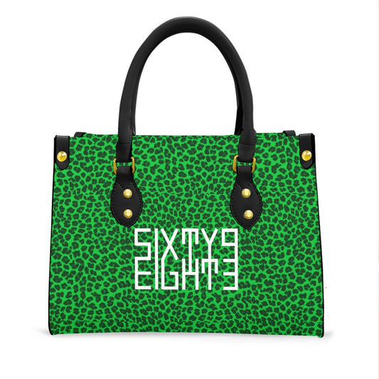 Sixty Eight 93 Logo White Cheetah Lime Green Women's Tote Bag With Black Handle