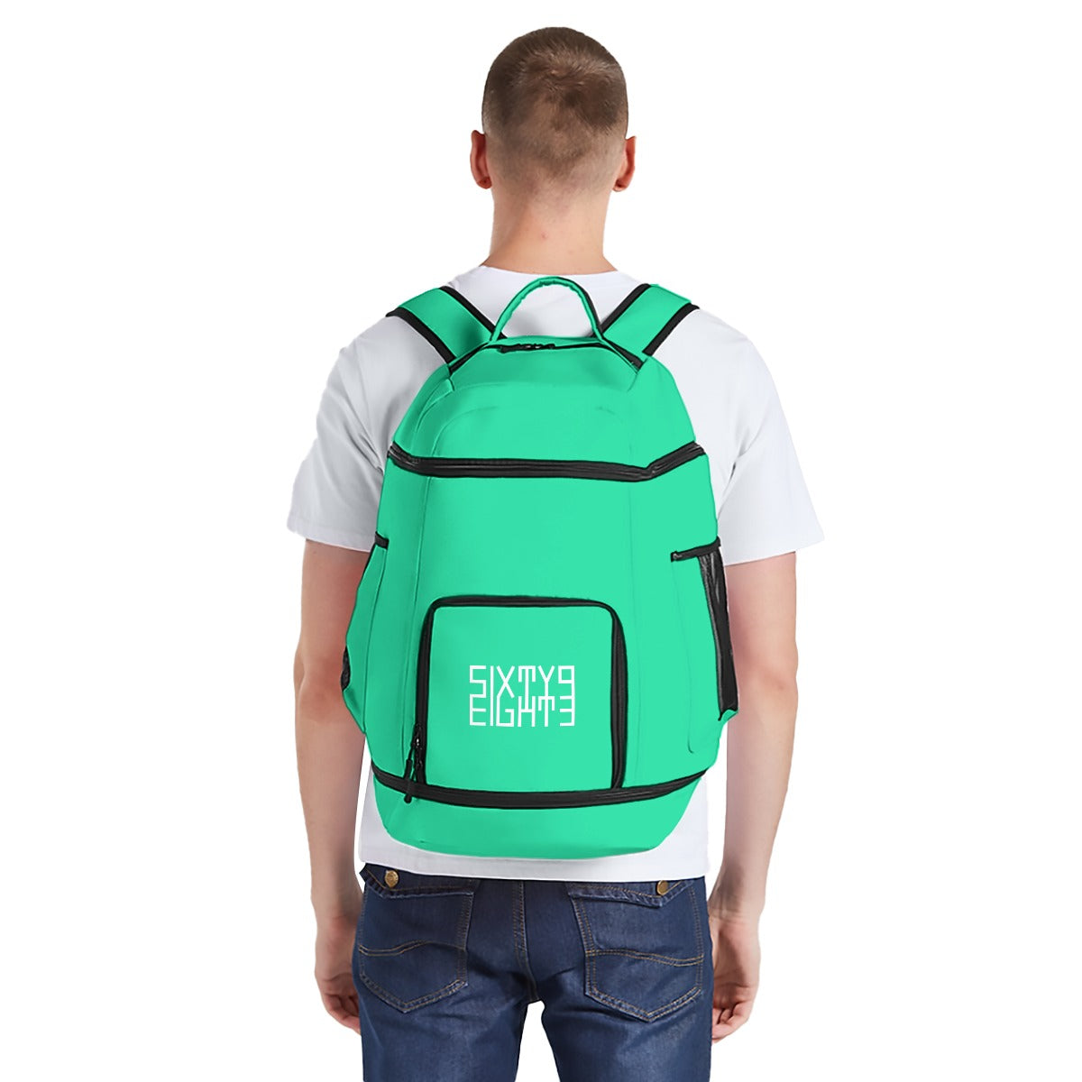 Sixty Eight 93 Logo White Sea Green Multifunctional Oxford Backpack