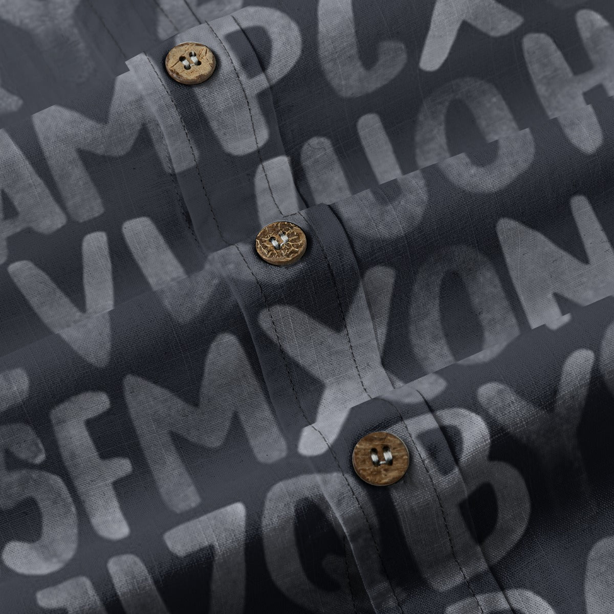 Sixty Eight 93 Logo White Alphabet Gray Cotton Button Up Shirt