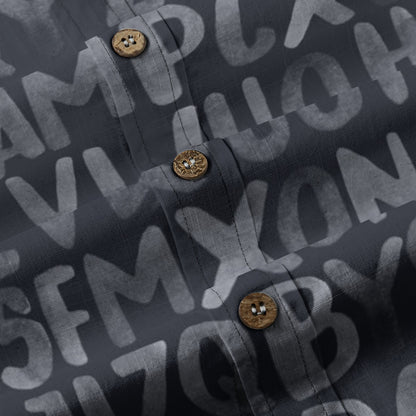 Sixty Eight 93 Logo White Alphabet Gray Cotton Button Up Shirt
