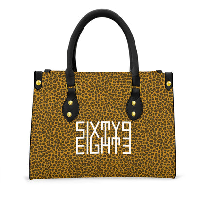 Sixty Eight 93 Logo White Cheetah Orange Women's Tote Bag With Black Handle