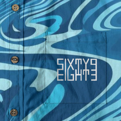 Sixty Eight 93 Logo White Blue Frenzy Cotton Button Up Shirt