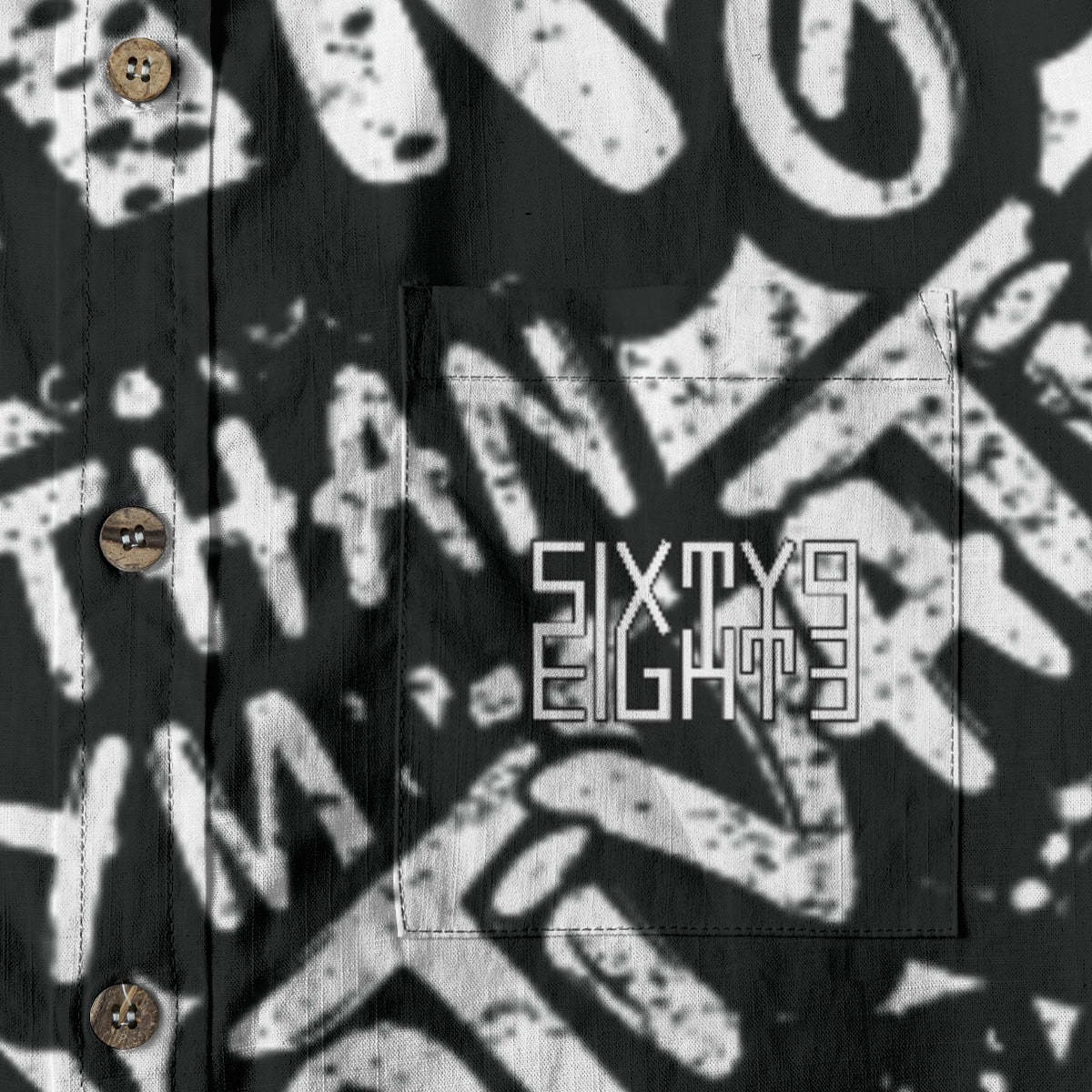 Sixty Eight 93 Logo White & Black Motive Cotton Button Up Shirt