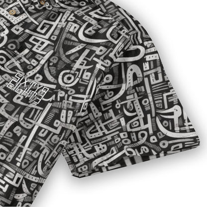 Sixty Eight 93 Logo White & Black Abstraction Cotton Button Up Shirt