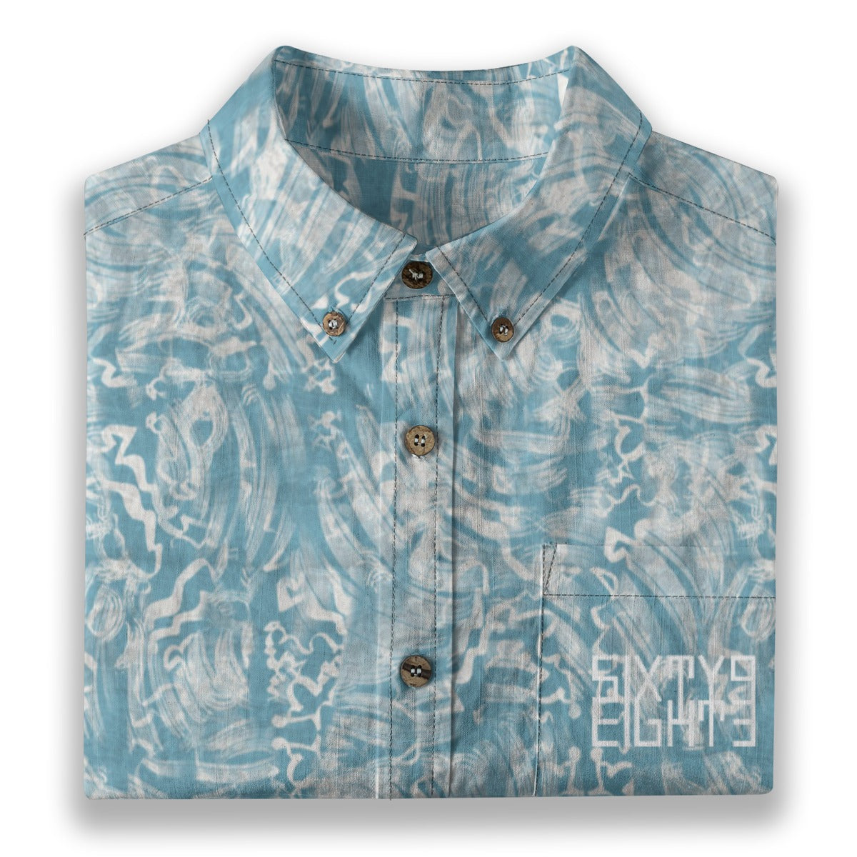 Sixty Eight 93 Logo White Dark Electric Blue & White Cotton Button Up Shirt
