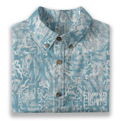 Sixty Eight 93 Logo White Dark Electric Blue & White Cotton Button Up Shirt