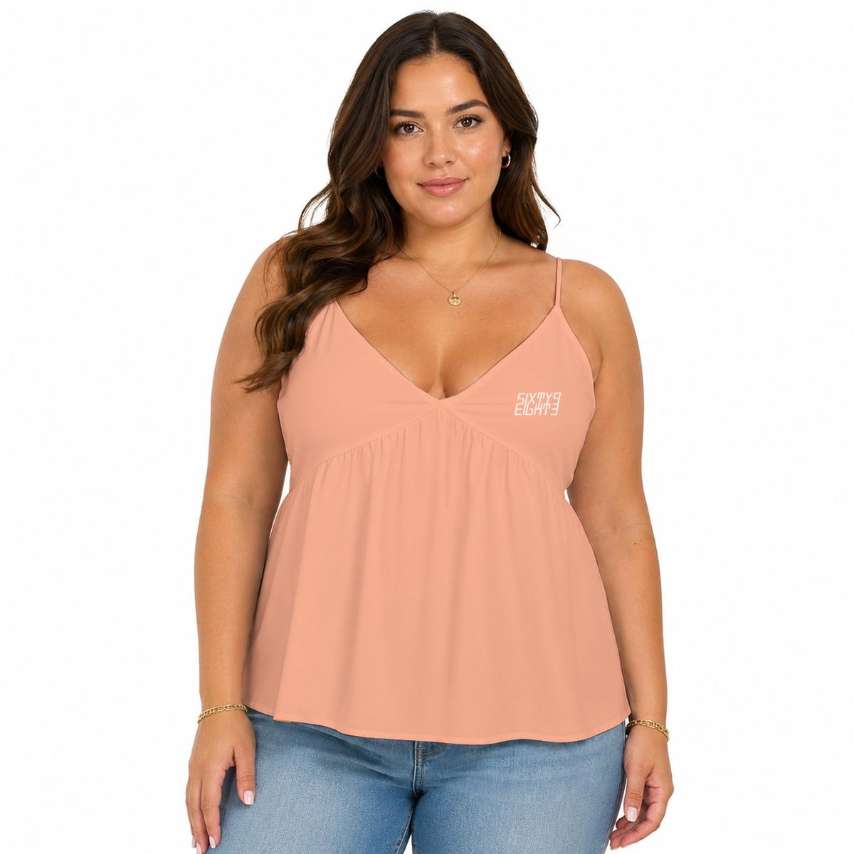 Sixty Eight 93 Logo White Women's Peach Cami Peplum Top