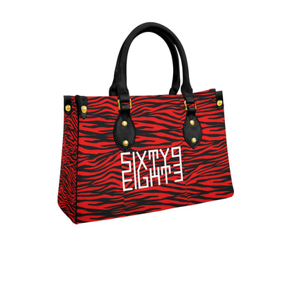 Sixty Eight 93 Logo White Zebra Red Women's Tote Bag With Black Handle