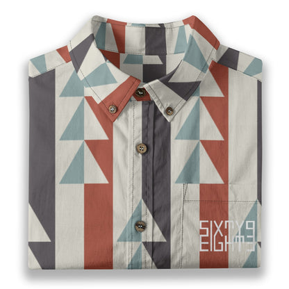 Sixty Eight 93 Logo White Redwood Granite Grey Cotton Button Up Shirt