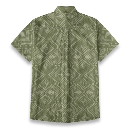 Sixty Eight 93 Logo White Camo Green Grullo Cotton Button Up Shirt