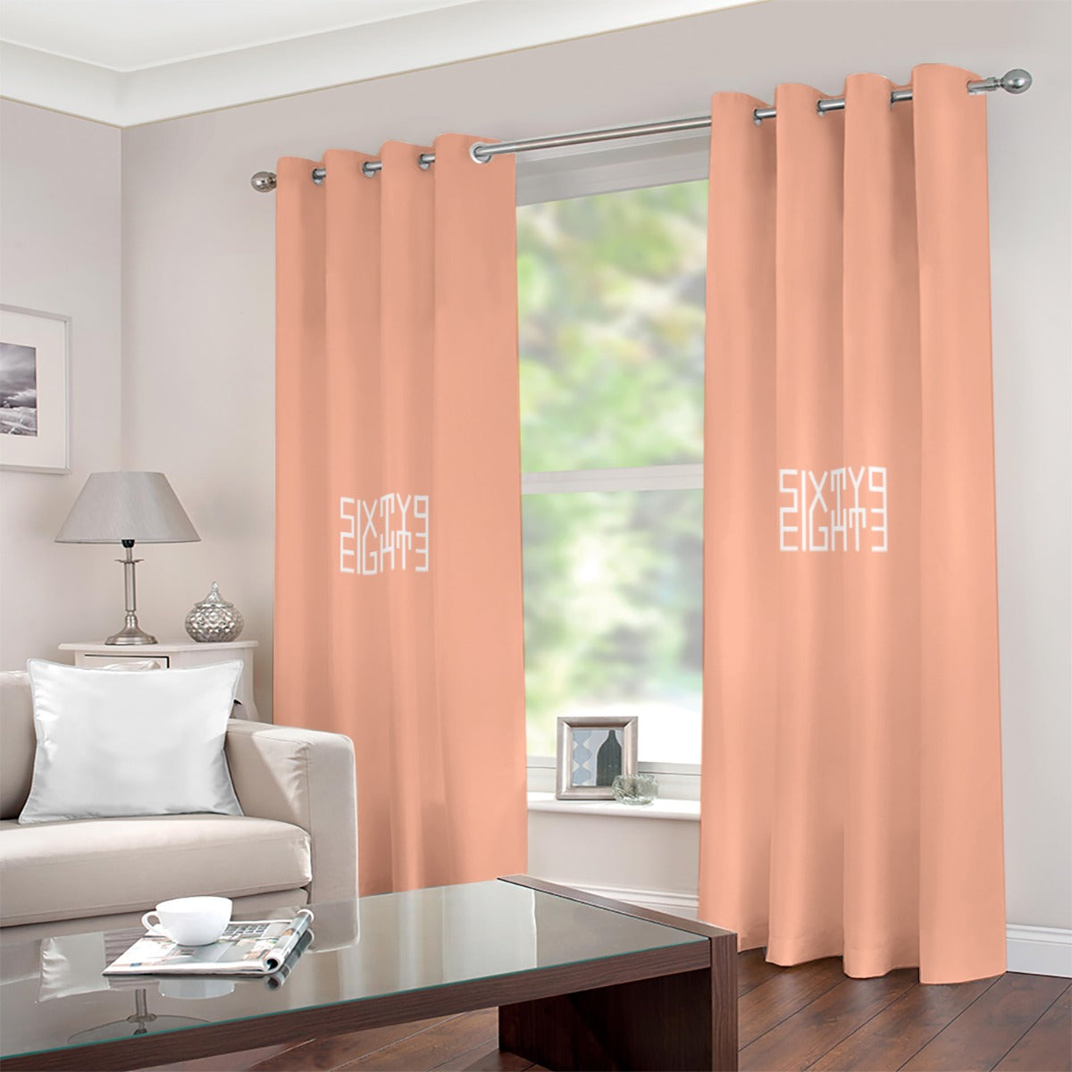 Sixty Eight 93 Peach Large Size Grommet Curtains