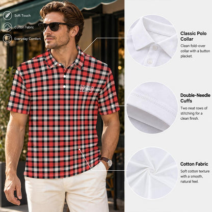 Sixty Eight 93 Logo White RBC Plaid Men's Cotton Polo Shirt