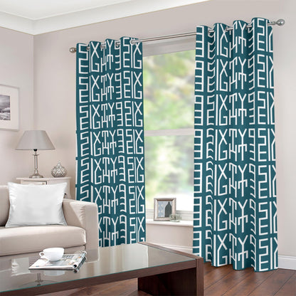 Sixty Eight 93 Infinity Logo White Dark Teal Blackout Grommet Curtains