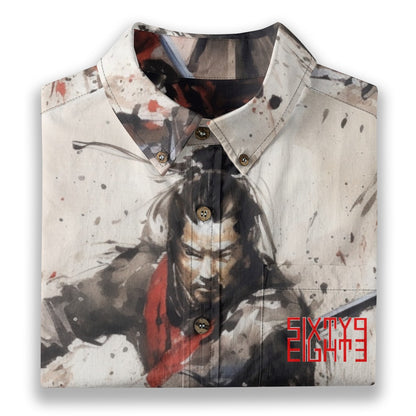Sixty Eight 93 Logo Red Warrior's Strife Cotton Button Up Shirt