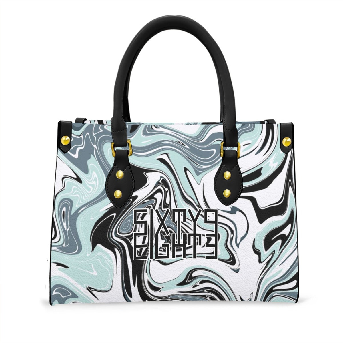 Sixty Eight 93 Logo Black & White Women's Tote Bag With Black Handle #2