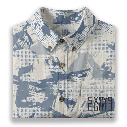 Sixty Eight 93 Logo Black Camo Blue & Grey Cotton Button Up Shirt