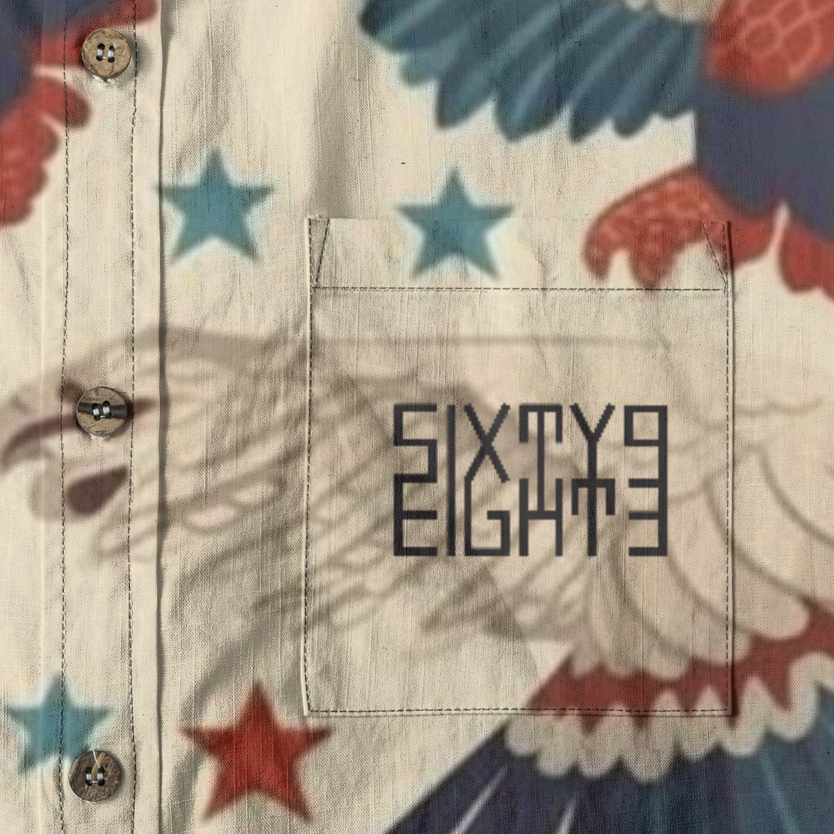 Sixty Eight 93 Logo Black Star and Eagles Cotton Button Up Shirt