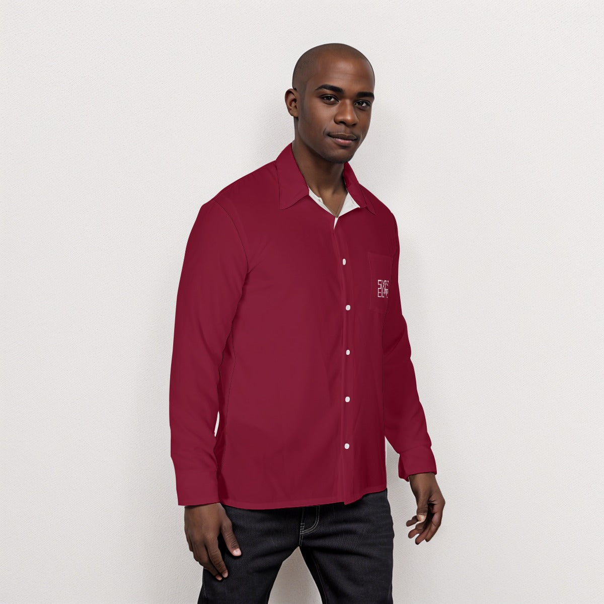 Sixty Eight 93 Logo White Burgundy Men's Long Sleeve Shirt