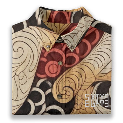 Sixty Eight 93 Logo White & Black Bone Puce Gold Cotton Button Up Shirt
