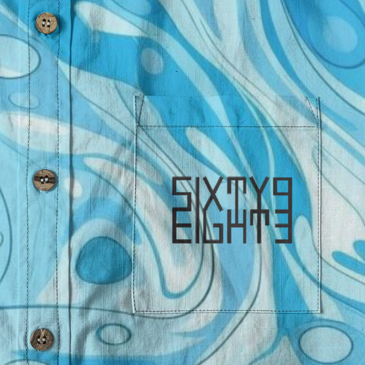 Sixty Eight 93 Logo Black Aqua Tsunami Cotton Button Up Shirt