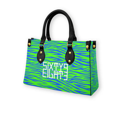 Sixty Eight 93 Logo White Zebra Blueberry Lime Women's Tote Bag With Black Handle