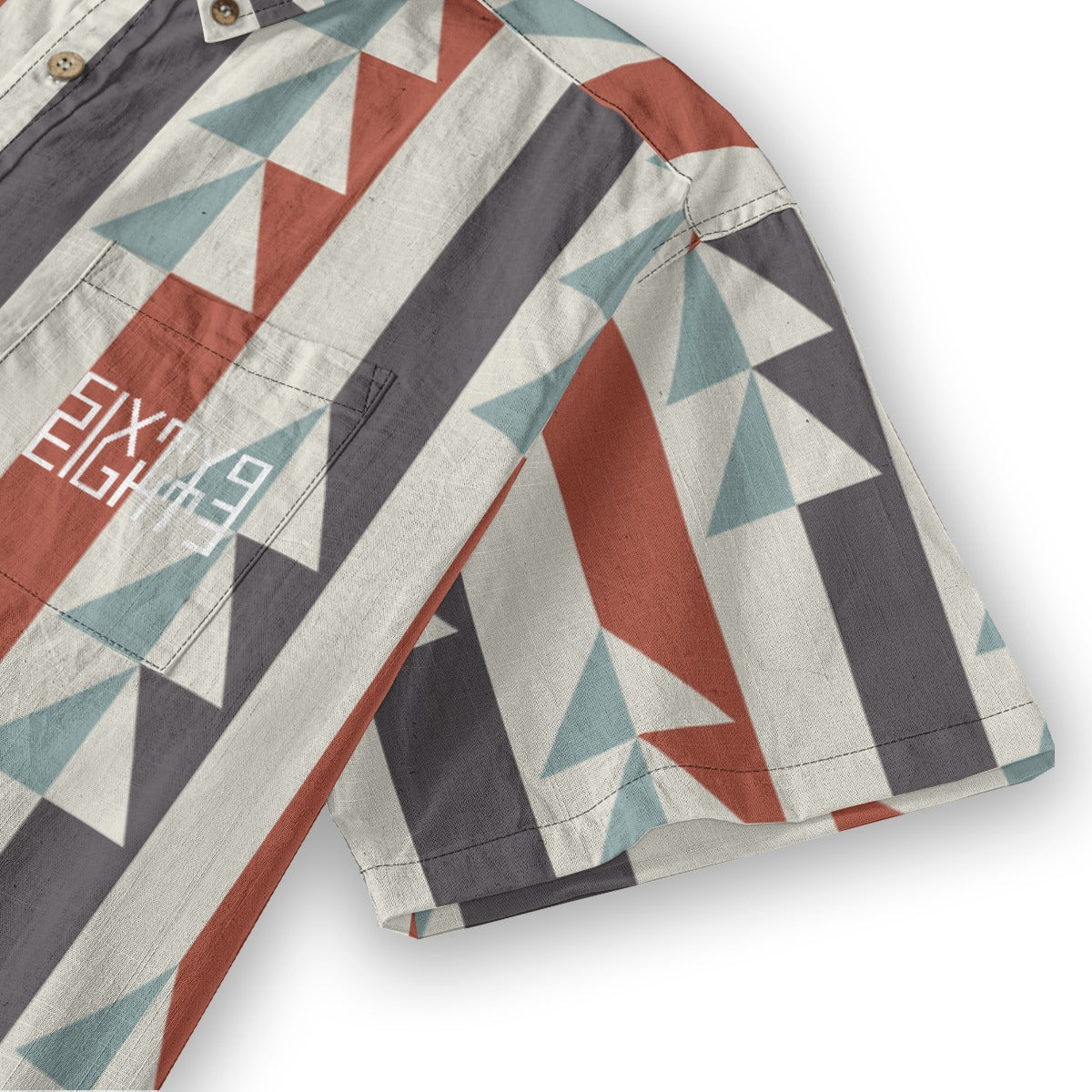Sixty Eight 93 Logo White Redwood Granite Grey Cotton Button Up Shirt