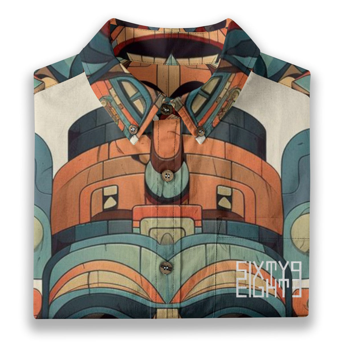 Sixty Eight 93 Logo White Totem II Cotton Button Up Shirt