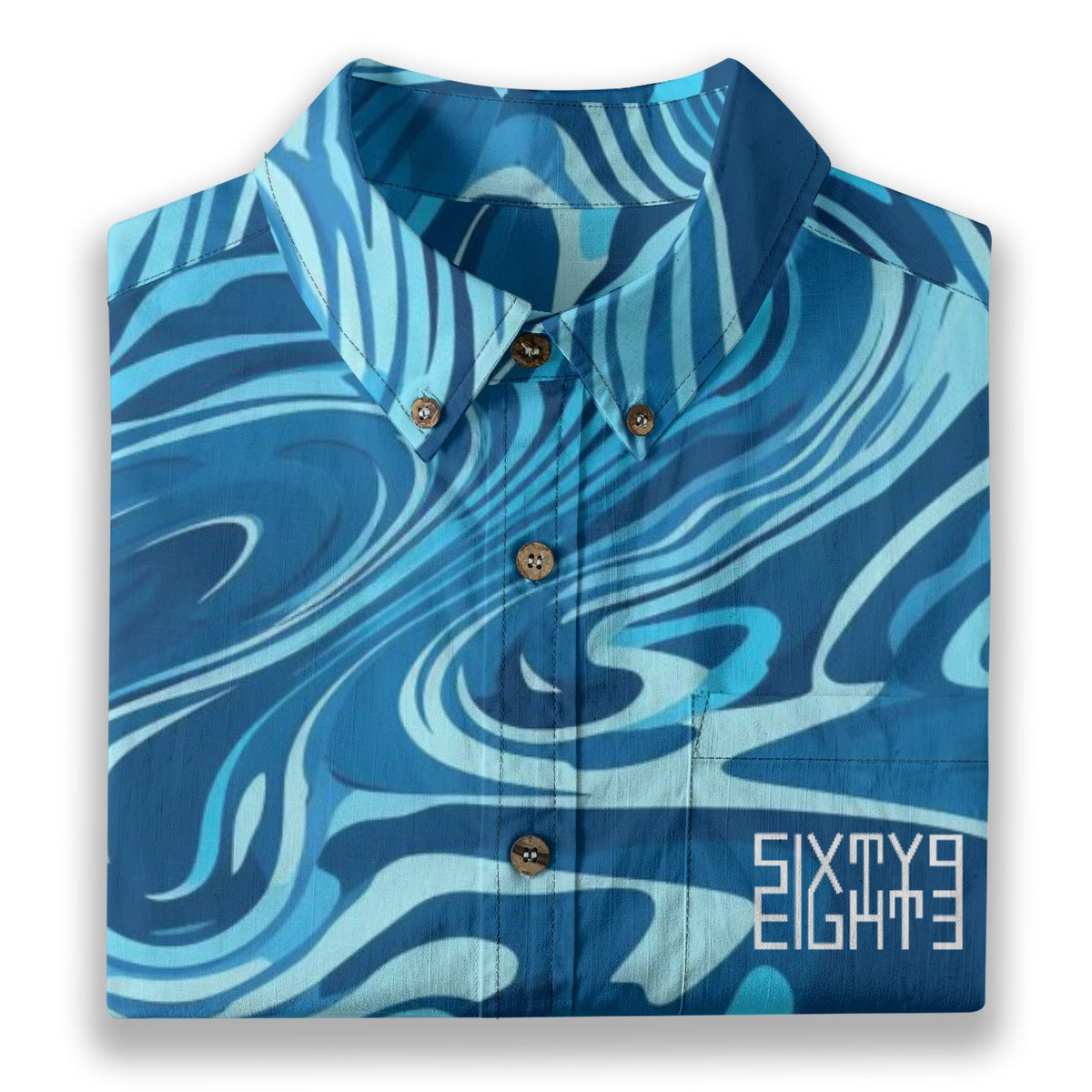Sixty Eight 93 Logo White Blue Frenzy Cotton Button Up Shirt