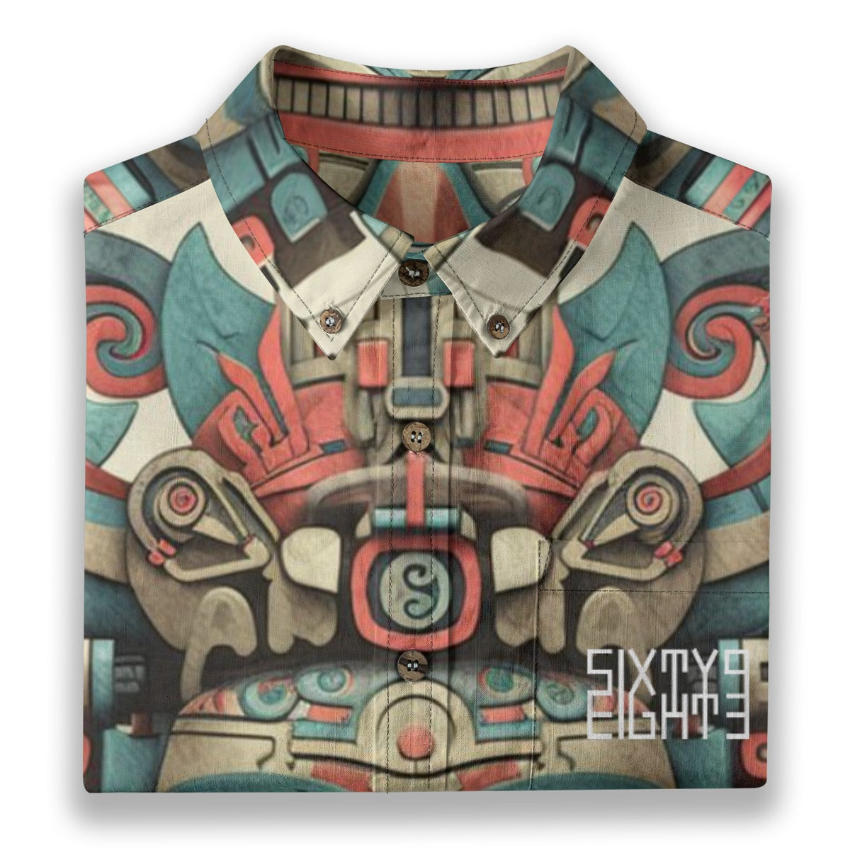 Sixty Eight 93 Logo White Totem Cotton Button Up Shirt