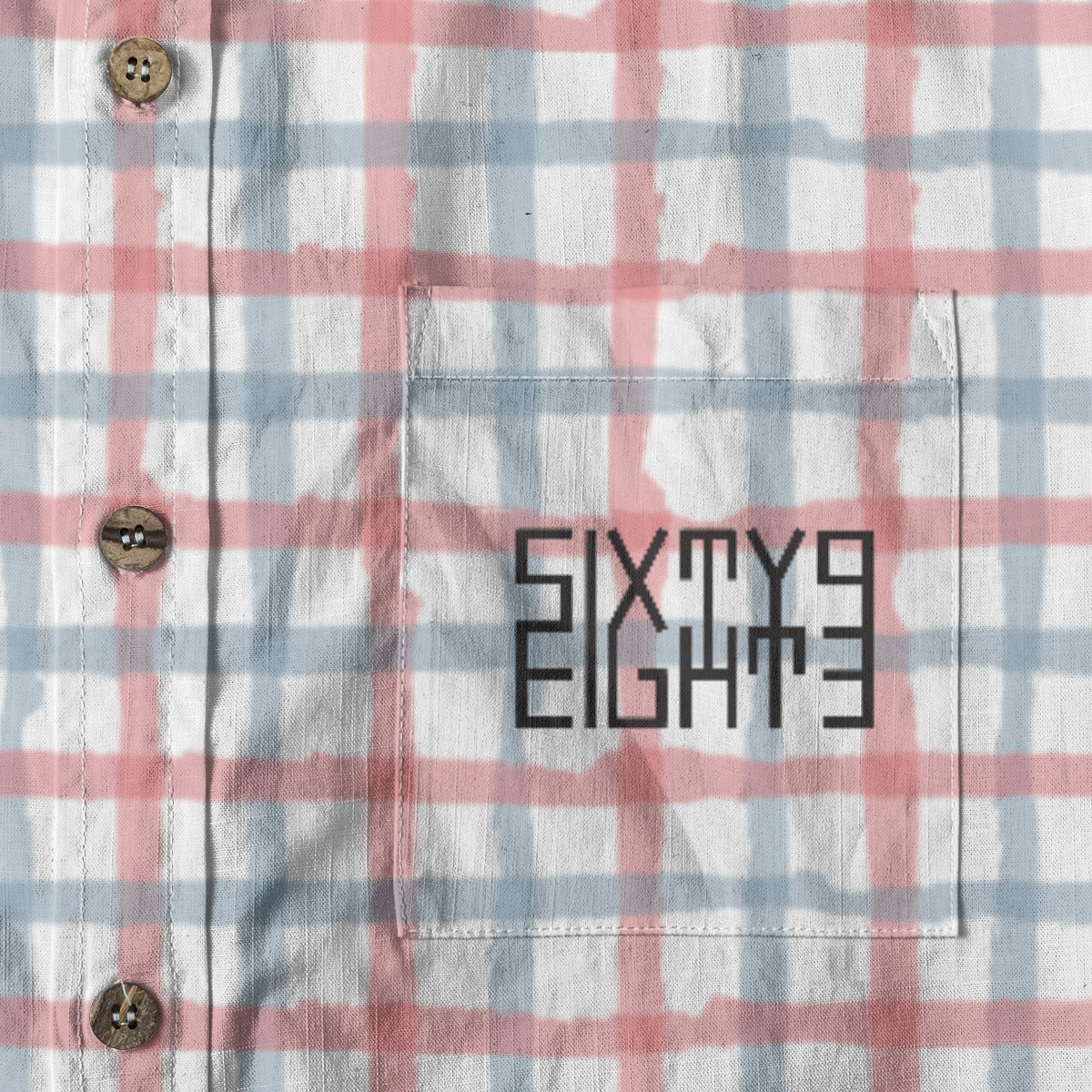 Sixty Eight 93 Logo Black Cadet Blue & Parrot Pink Cotton Button Up Shirt