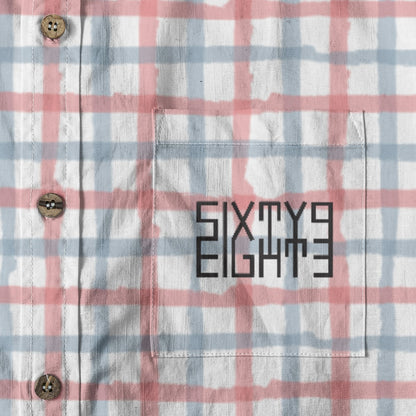 Sixty Eight 93 Logo Black Cadet Blue & Parrot Pink Cotton Button Up Shirt