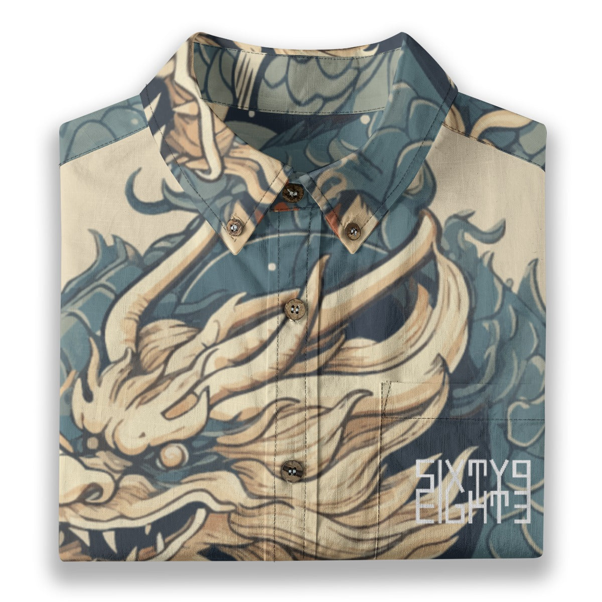 Sixty Eight 93 Logo White Ancient Deity Cotton Button Up Shirt