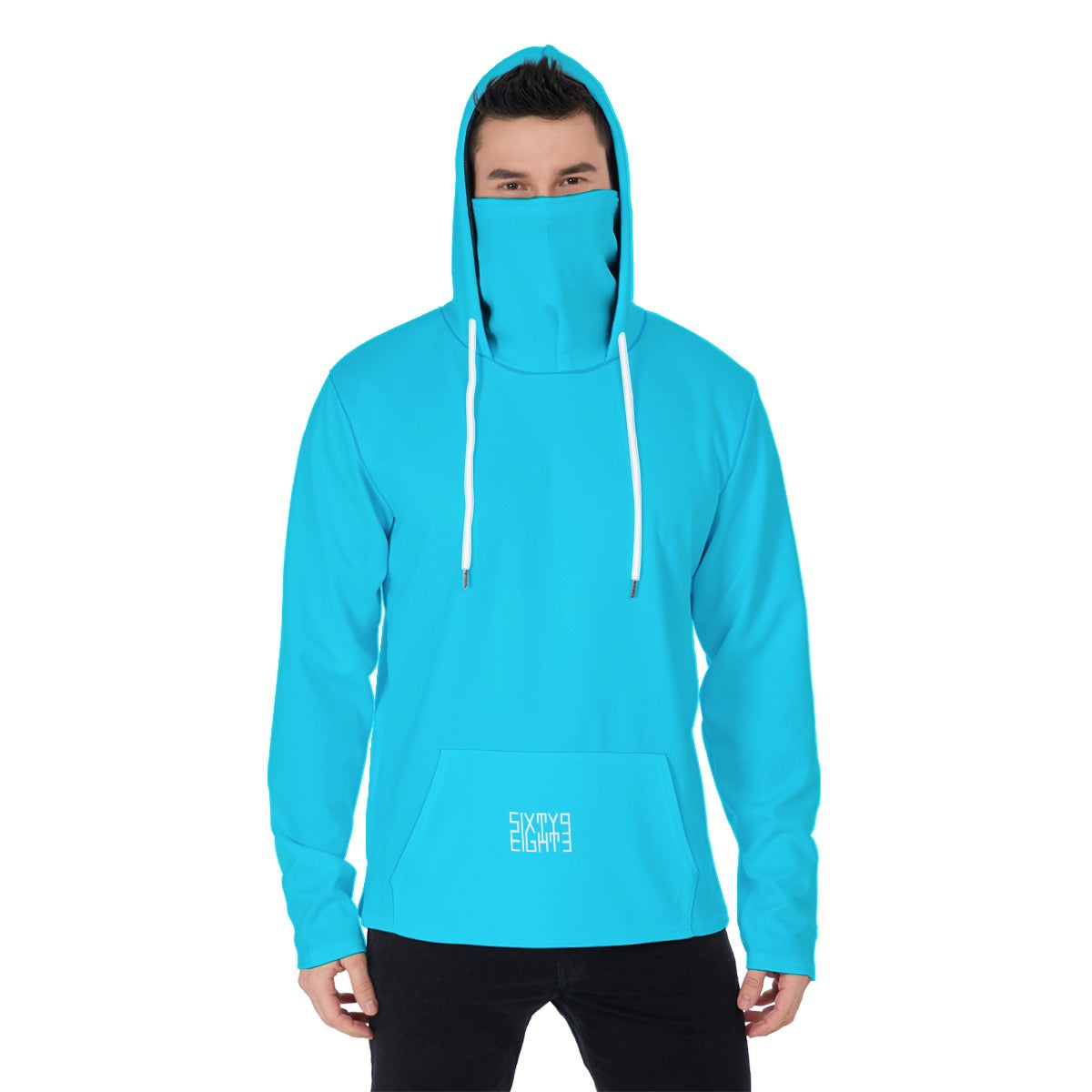 Sixty Eight 93 Aqua Blue Men's Heavy Fleece Hoodie With Mask