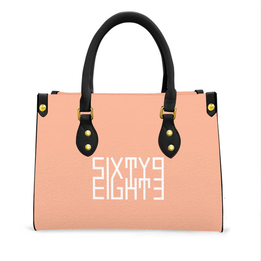 Sixty Eight 93 Logo White Peach Women's Tote Bag With Black Handle