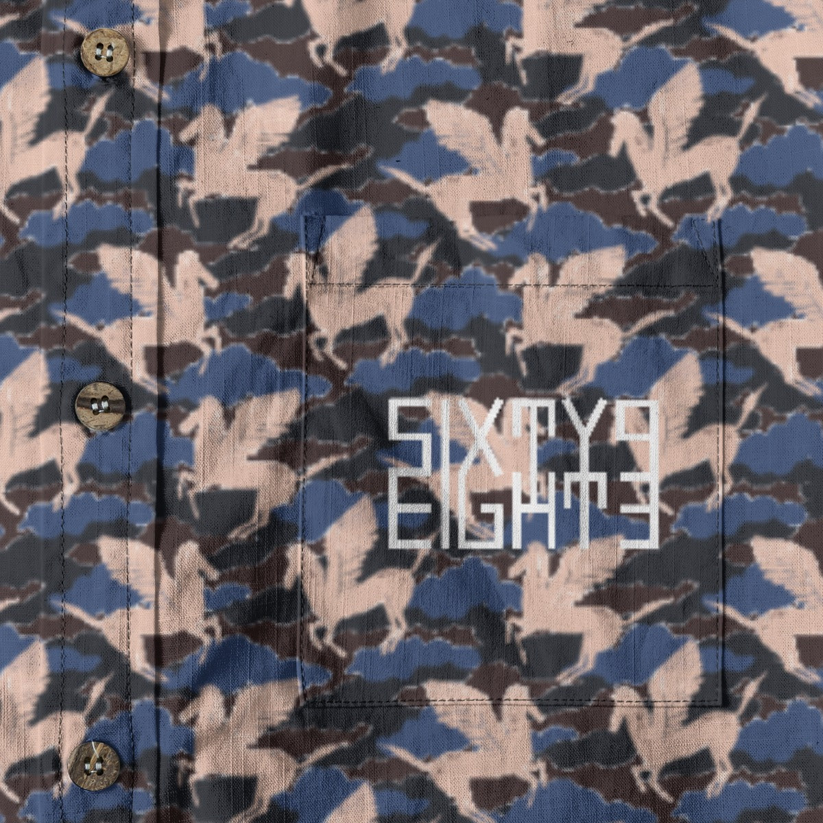 Sixty Eight 93 Logo White & Black Pegasus Cotton Button Up Shirt
