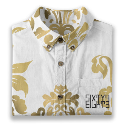 Sixty Eight 93 Logo Black Royal Burlywood Cotton Button Up Shirt