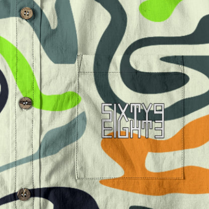 Sixty Eight 93 Logo White & Black French Orange Gunmetal Cotton Button Up Shirt