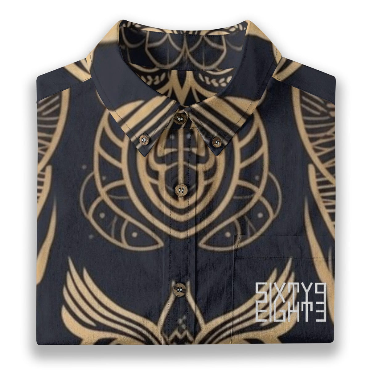 Sixty Eight 93 Logo White Desert Sand Owl Cotton Button Up Shirt