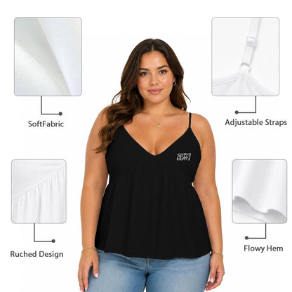 Sixty Eight 93 Logo White Women's Black Cami Peplum Top