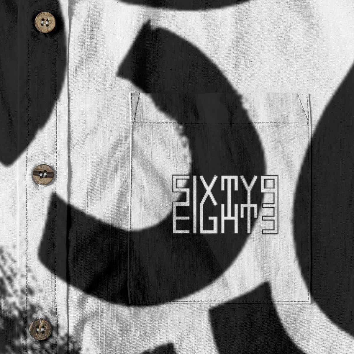 Sixty Eight 93 Logo White & Black Abstract Cotton Button Up Shirt