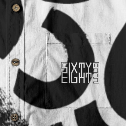 Sixty Eight 93 Logo White & Black Abstract Cotton Button Up Shirt