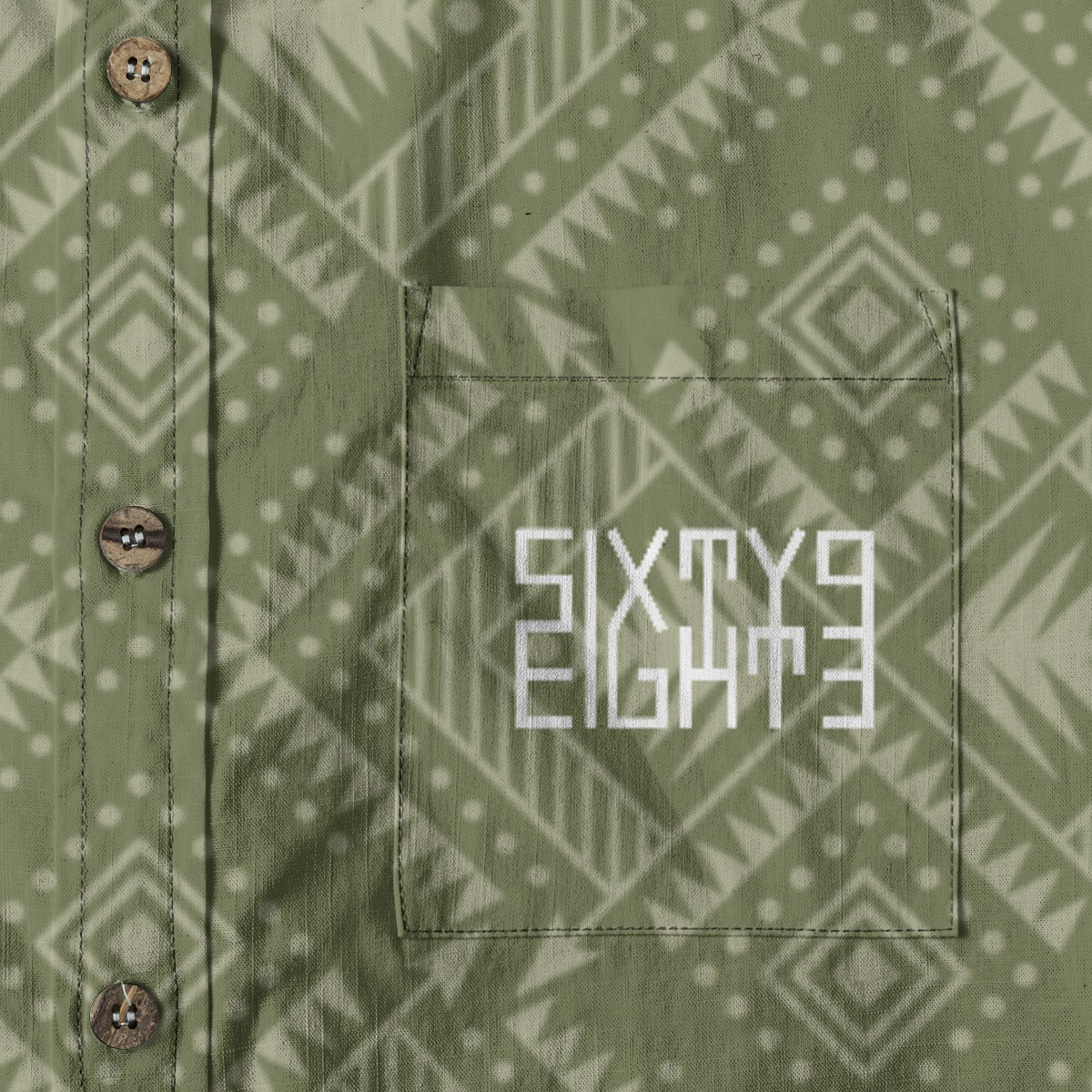 Sixty Eight 93 Logo White Camo Green Grullo Cotton Button Up Shirt
