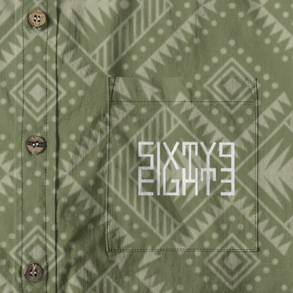 Sixty Eight 93 Logo White Camo Green Grullo Cotton Button Up Shirt