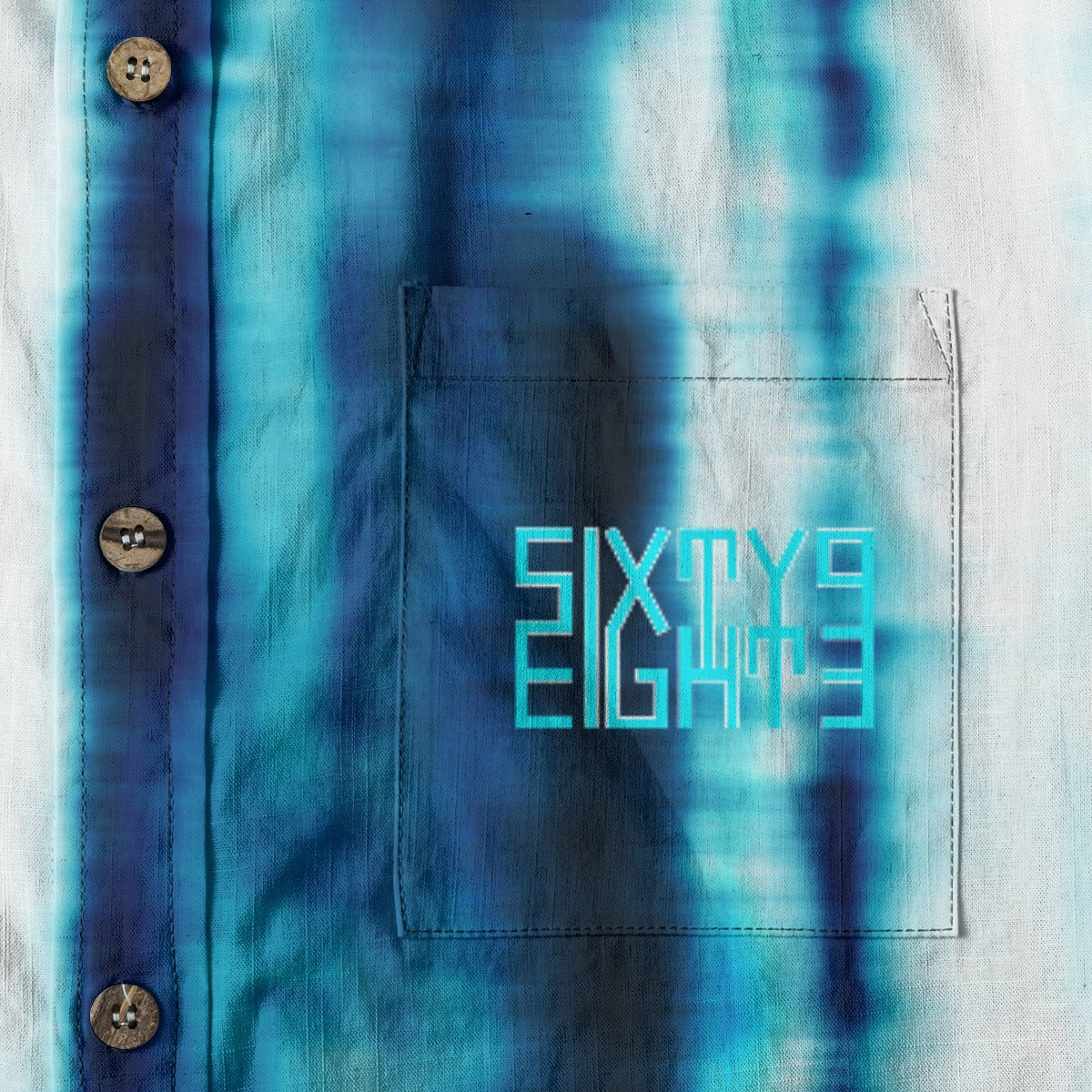 Sixty Eight 93 Logo Aqua Blue & White Blue Lake Cotton Button Up Shirt