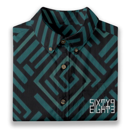 Sixty Eight 93 Logo White Myrtle Green & Eerie Black Cotton Button Up Shirt
