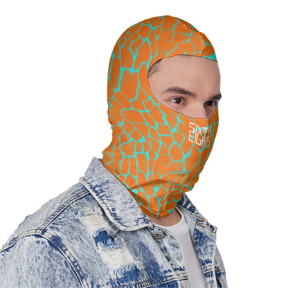 Sixty Eight 93 Logo White Boa Orange & Aqua Blue Balaclava Face Mask